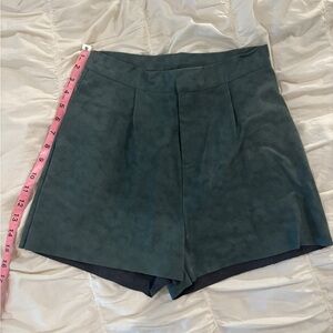 SAGE the label emerald/sage green suede shorts, high rise